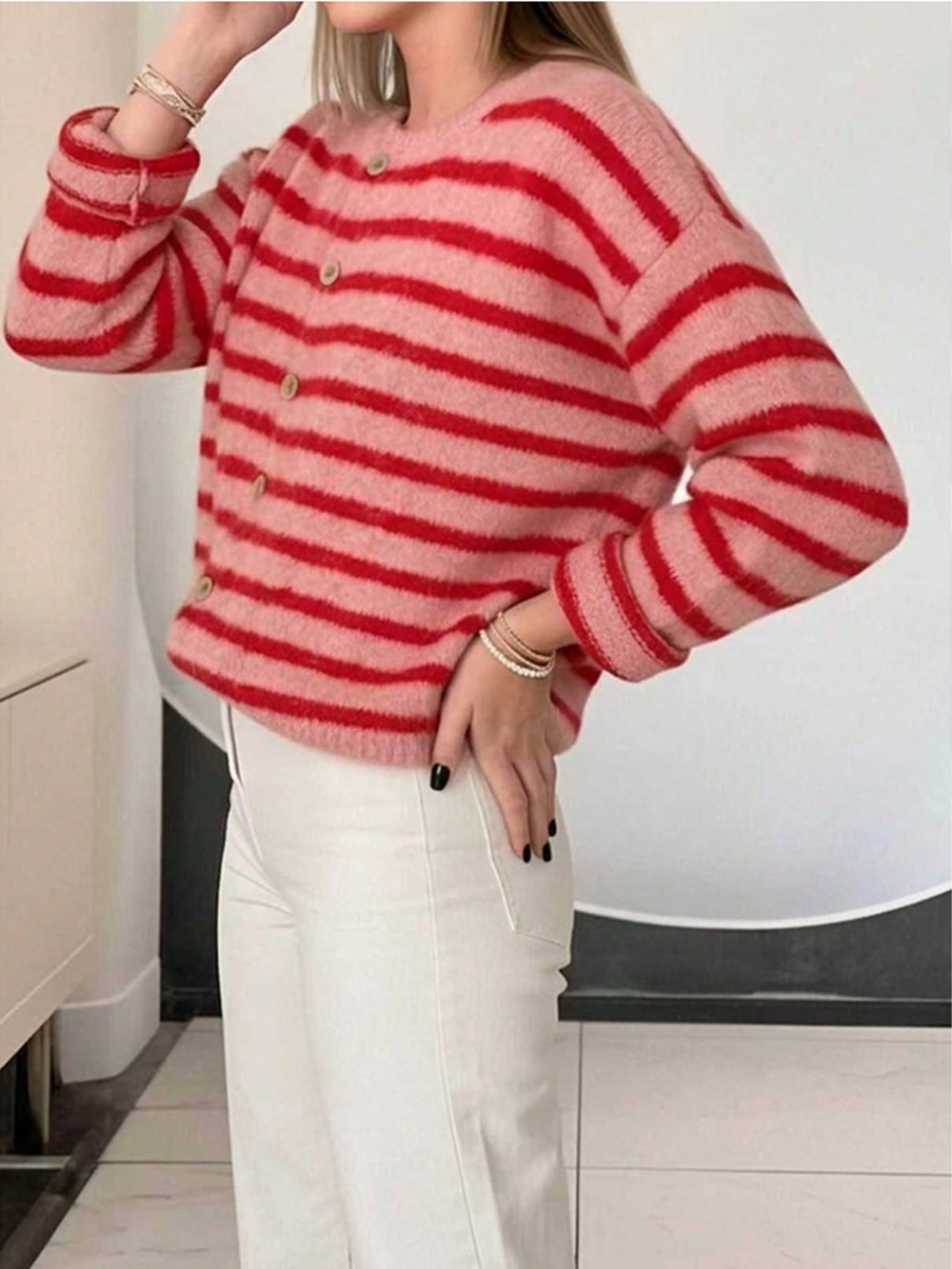 Striped Button-Down Cardigan - Picture 3 of 10